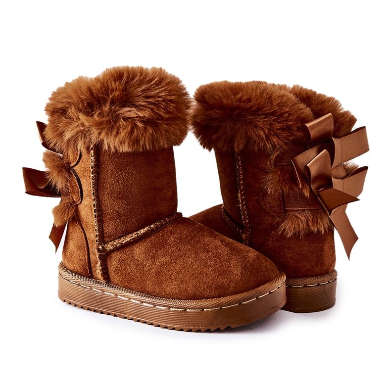 FR1 Dziecięce Ocieplane Botki Z Kokardkami Śniegowce D.Khaki Funky brązowe