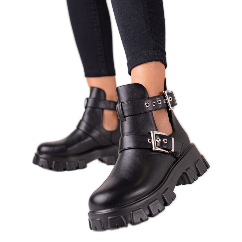 Bestelle Workery Z Wycięciem I Ze Sprzączkami czarne