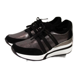 Buty skórzane na koturnie T.Sokolski W SCA139 srebrne czarne srebrny