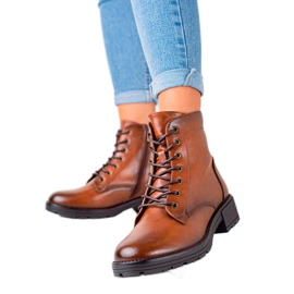 W. Potocki Brązowe Traperki Z Eko Skóry Potocki