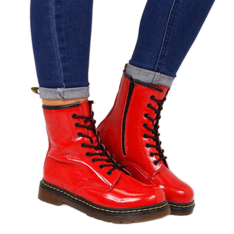 Glany skórzane ocieplane lakierowane Filippo W PAW77D czerwone