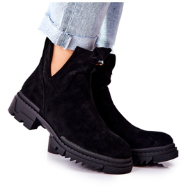 POTOCKI Botki Z Wycięciem Na Suwak Czarne Corano