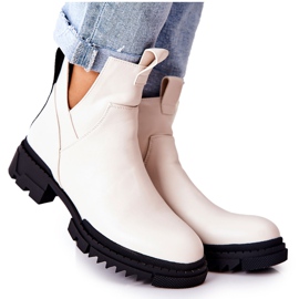 POTOCKI Botki Z Wycięciem Na Suwak Białe Corano