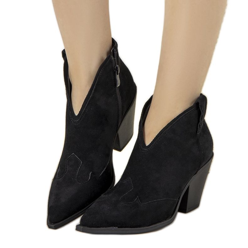 Czarne botki damskie typu kowbojki Fanette