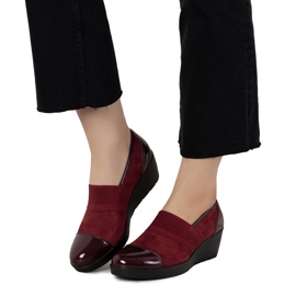 Bordowe półbuty na koturnie Lirienne czerwone