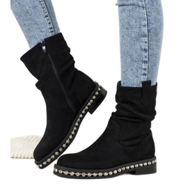 Czarne botki ozdobione cyrkoniami Voleta