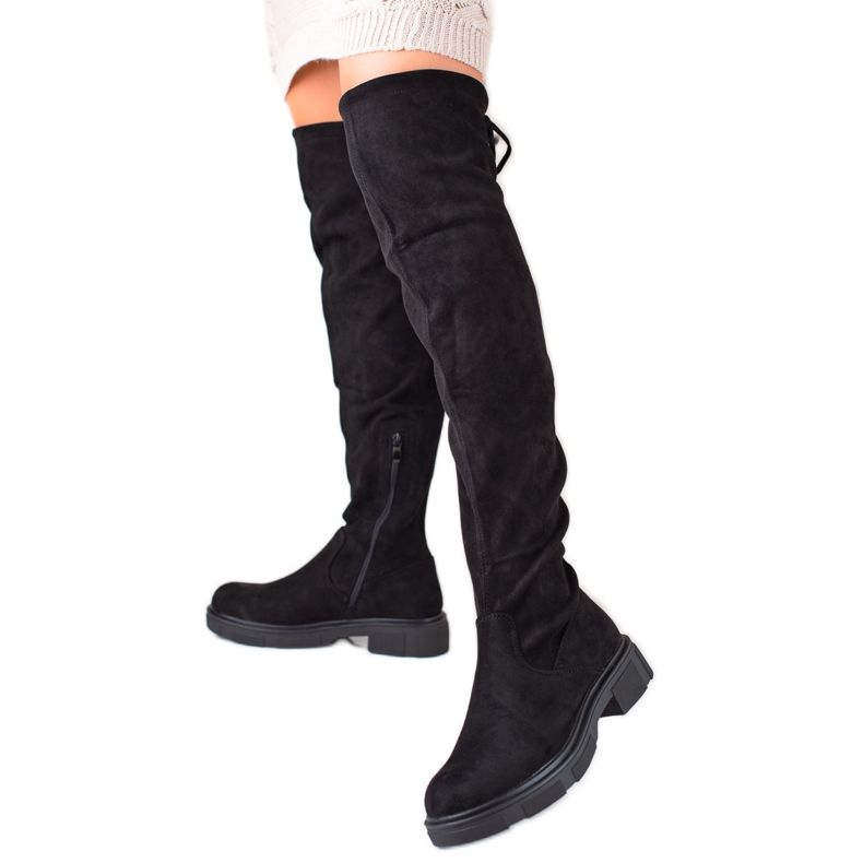 Seastar Wysokie Zamszowe Kozaki Muszkieterki czarne