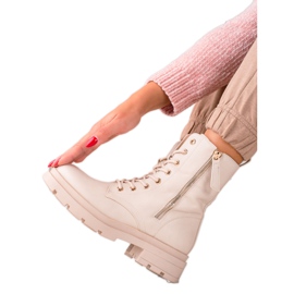 Sixth Sense Beżowe Botki Traperki Z Eko Skóry beżowy