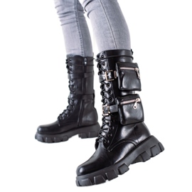 TRENDI Workery Z Kieszonkami Fashion czarne