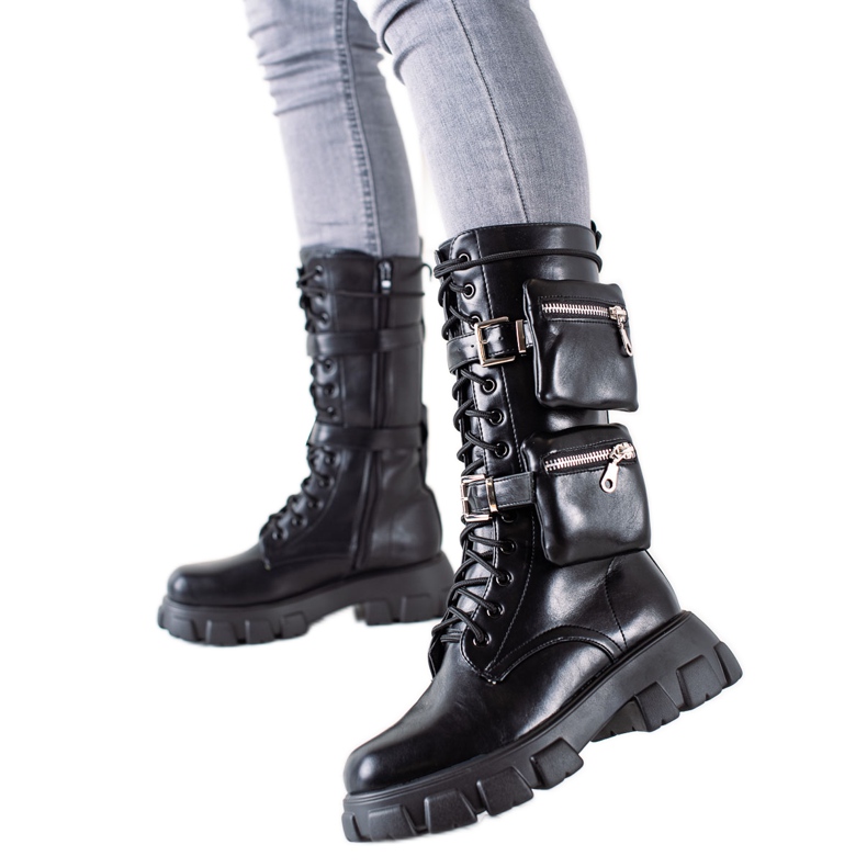 TRENDI Workery Z Kieszonkami Fashion czarne