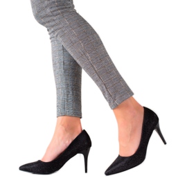 TRENDI Brokatowe Czarne Szpilki