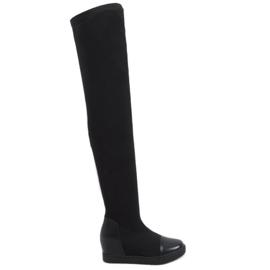 Muszkieterki skarpetkowe na koturnie czarne HQ888 Black