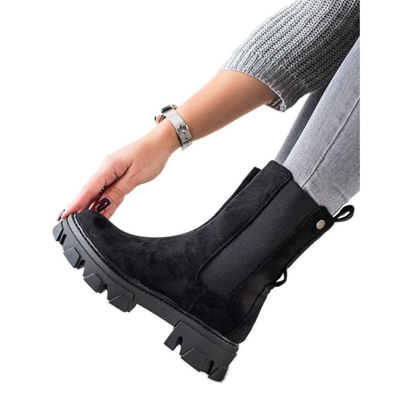 Sweet Shoes Modne Czarne Botki Na Platformie