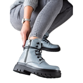 Sixth Sense Sznurowane Botki Z Ozdobnym Suwakiem niebieskie