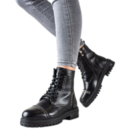 Super Me Klasyczne Botki Traperki Z Eko Skóry czarne