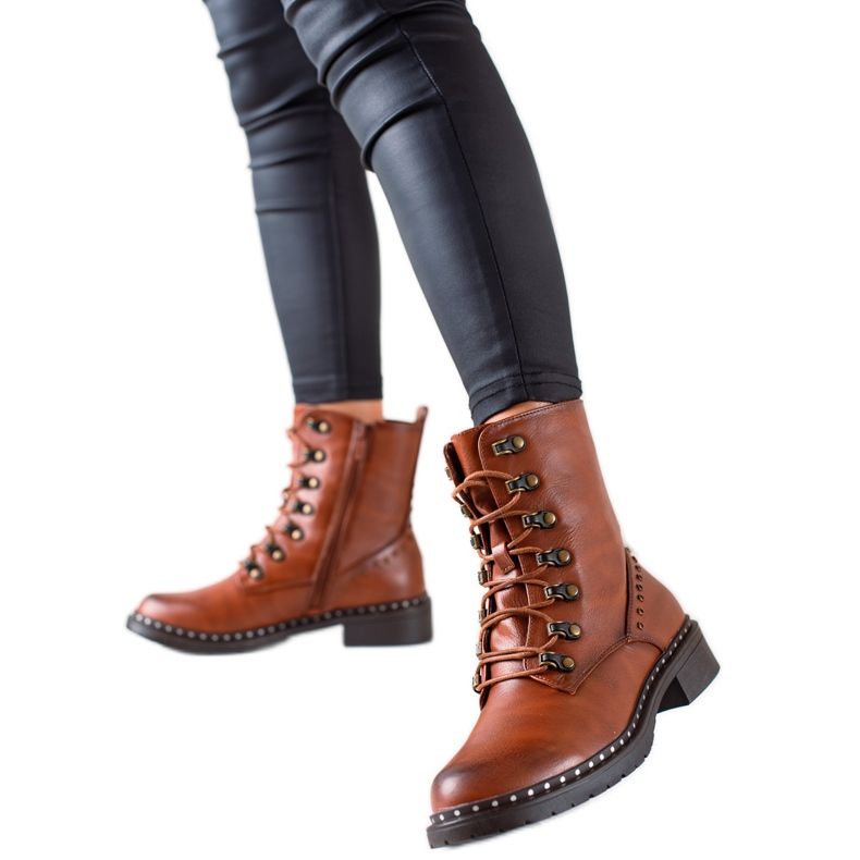 Super Me Casualowe Traperki Z Eko Skóry brązowe