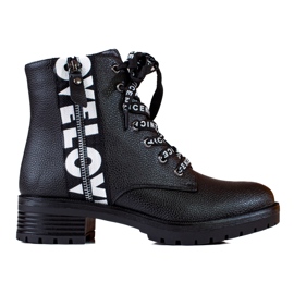 W. Potocki Sznurowane Botki Z Eko Skóry Potocki czarne