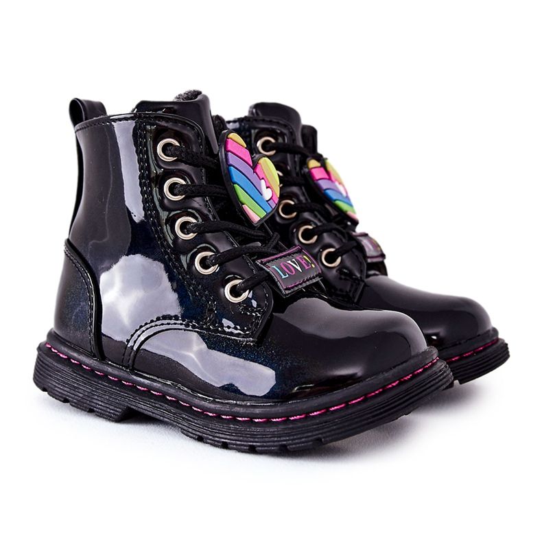 PE1 Lakierowane Botki Ocieplane Wełną Czarne Anlon ['czarny']