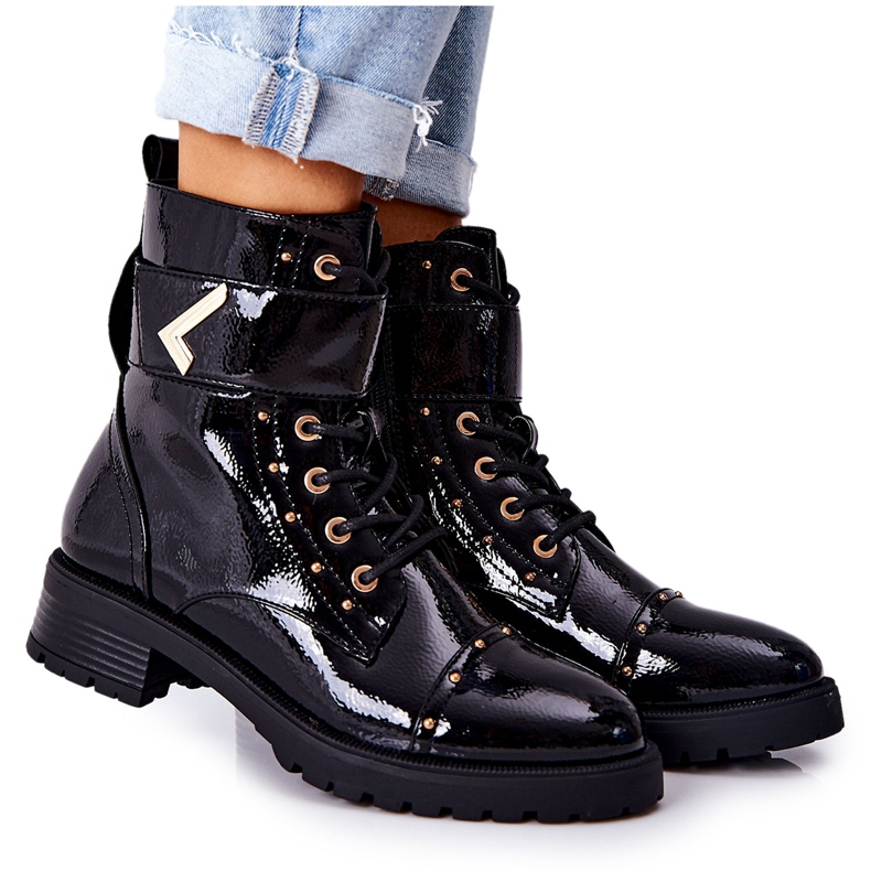 PG1 Ocieplane Lakierowane Botki Czarne Colira