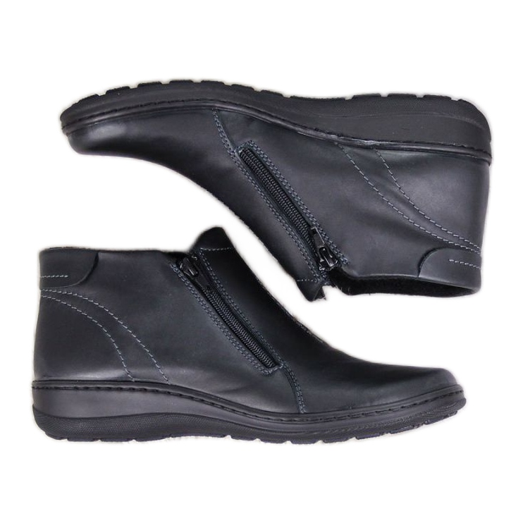 Skórzane botki komfortowe ocieplane W Helios 642 szare