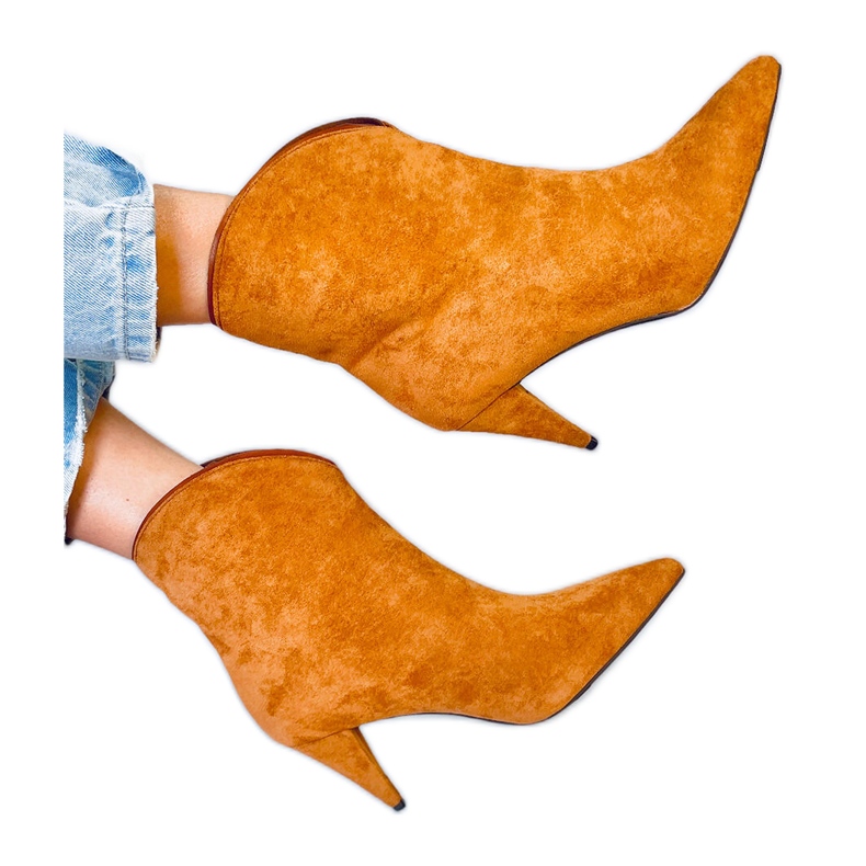 Botki na szpilce Fibi Camel brązowe