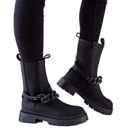 TRENDI Czarne Workery Z Ozdobnym Paskiem