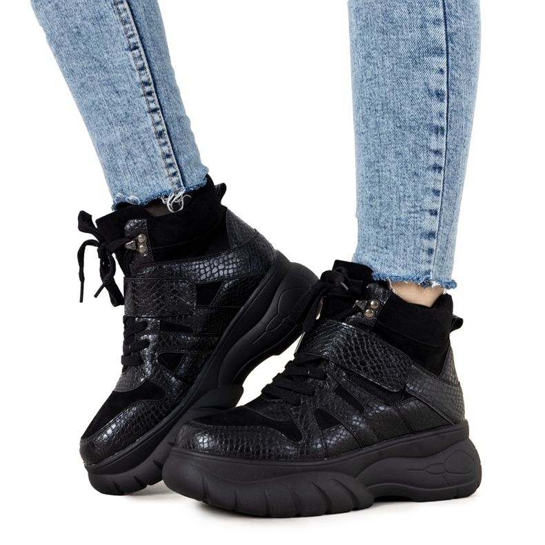 Czarne sneakersy zimowe w motywie zwierzęcym Ninette