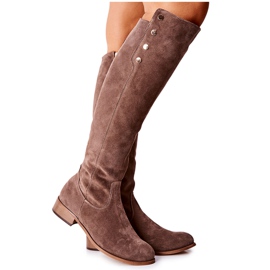 Lewski Shoes Zamszowe Skórzane Kozaki Ziemia Welur 2840 beżowy