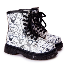 FR1 Dziecięce Botki Ocieplane Z Suwakiem Biało-Czarne Dexie białe