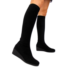 Kozaki zamszowe na koturnie Filippo W PAW299 czarne