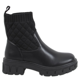 Botki z pikowaną cholewką Elin Black czarne