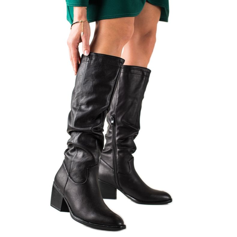 Super Mode Czarne Kozaki Z Eko Skóry