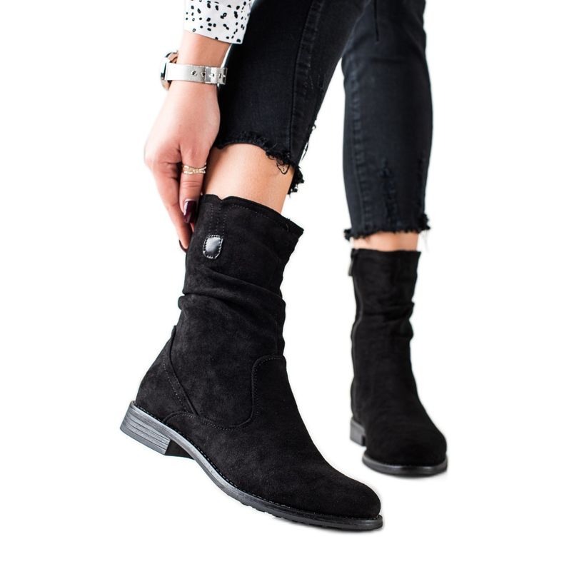 W. Potocki Wysokie Zamszowe Botki Potocki czarne