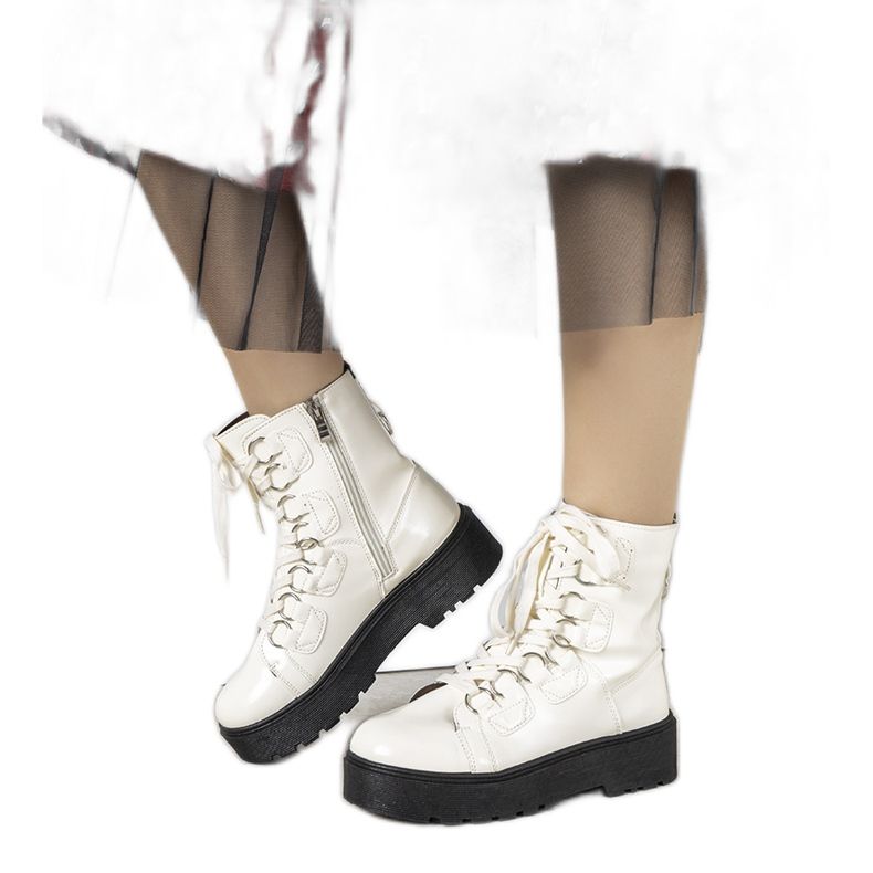 Białe botki na wysokiej podeszwie Orane ecru