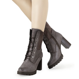 Brązowe botki na słupku Alvarado szare