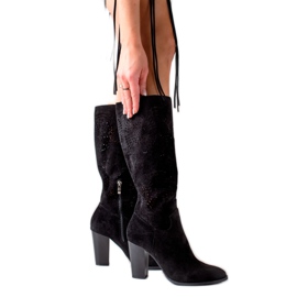 TRENDI Modne Ażurowe Kozaczki czarne