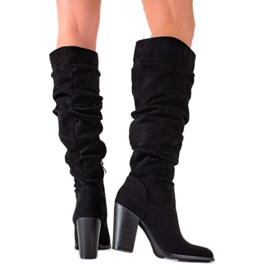 TRENDI Kozaki Na Obcasie Z Marszczoną Cholewką czarne