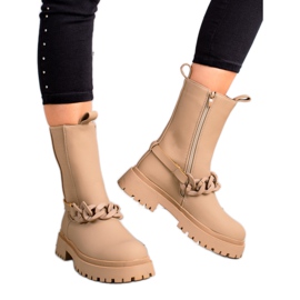 TRENDI Beżowe Workery Z Ozdobnym Paskiem beżowy