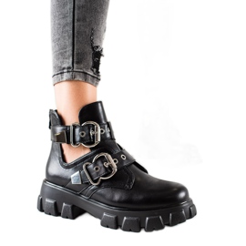 Bestelle Botki Na Platformie Ze Sprzączkami czarne