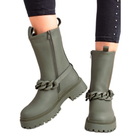 TRENDI Zielone Workery Z Ozdobnym Paskiem