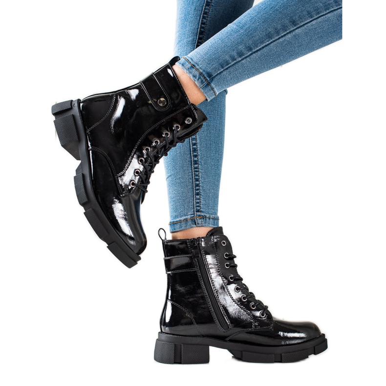 Goodin Klasyczne Lakierowane Workery czarne