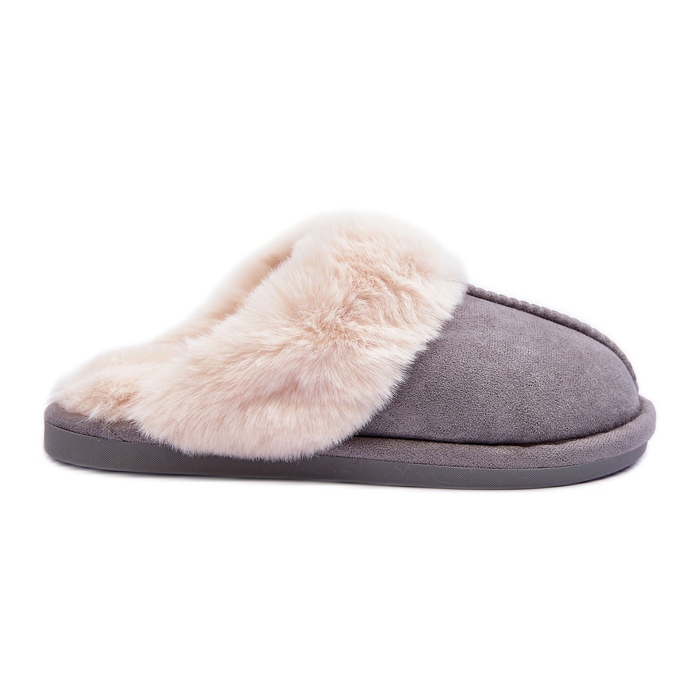 Damskie Papcie Klapki z Futerkiem Szare Pinky