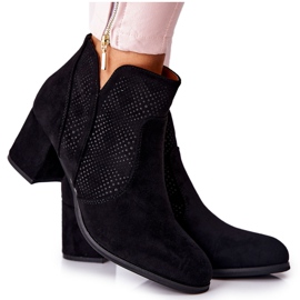 PE1 Zamszowe Botki Na Obcasie Czarne Elisea