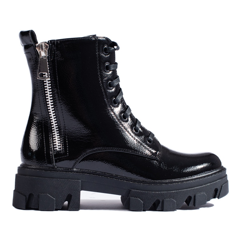 TRENDI Workery Z Ozdobnym Suwakiem czarne