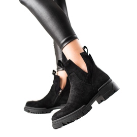 W. Potocki Zamszowe workery z wycięciem czarne