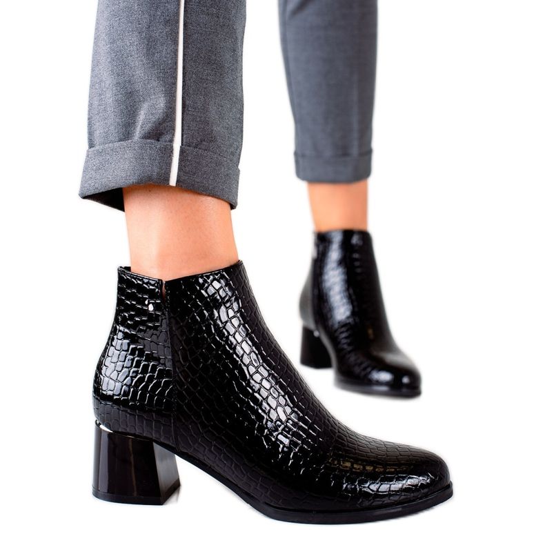 W. Potocki Botki Na Obcasie Potocki czarne