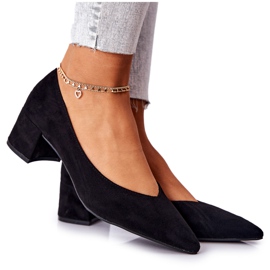 PG1 Zamszowe Czółenka Na Słupku Czarne Rossie