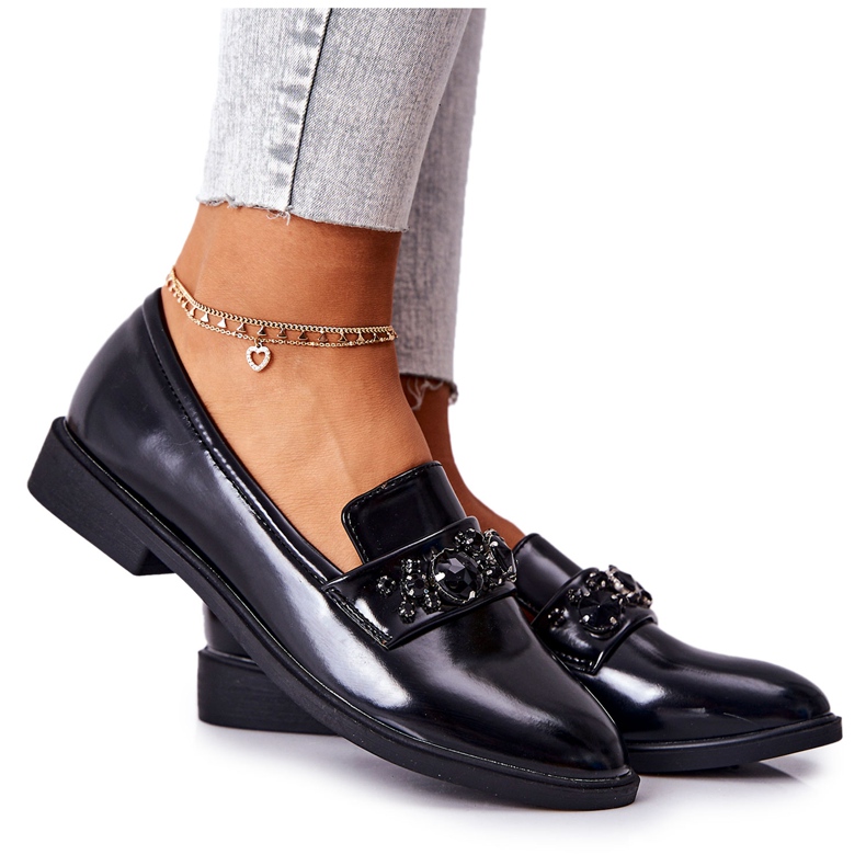 PG1 Półbuty Z Ozdobnym Paskiem Czarne Valisso