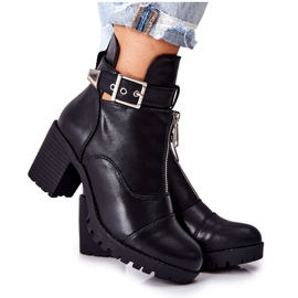 PG1 Botki Na Obcasie Z Klamrą Czarne Clive