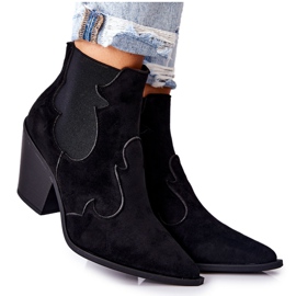 PG1 Zamszowe Botki Kowbojki Czarne Maurelle